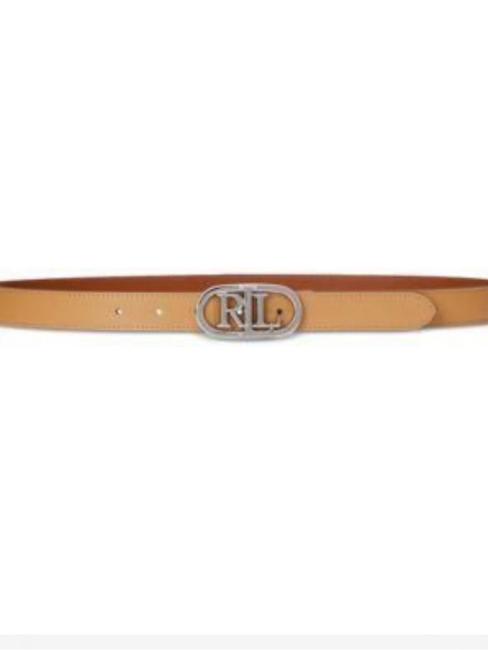 Lauren Ralph Lauren ReverableTan Leather Belt with Silver RL Oval Buckle